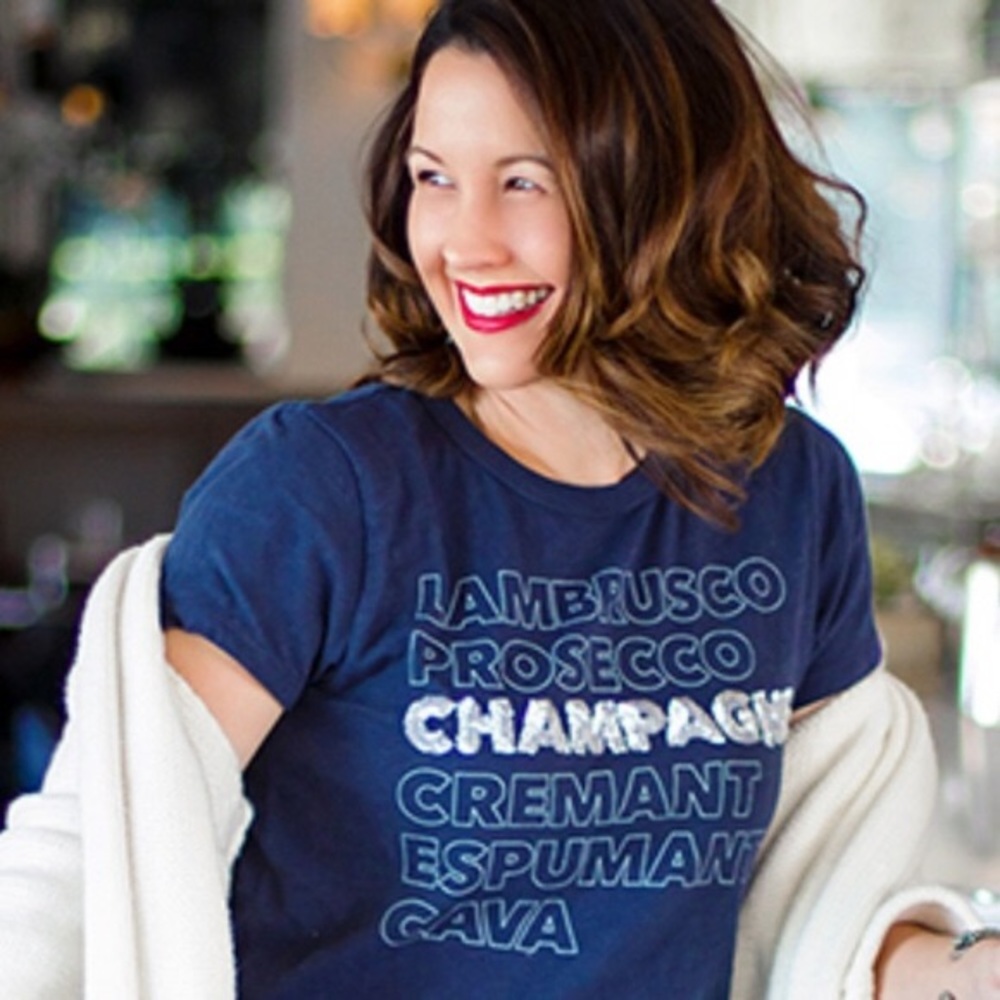 J.Crew Blue Embellished Champagne Tee Shirt L